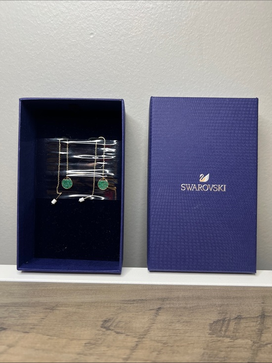 Swarovski Jewelry - SWAROVSKI Meteora Long Drop Gold Circle Green Crystal Pendant Earrings
